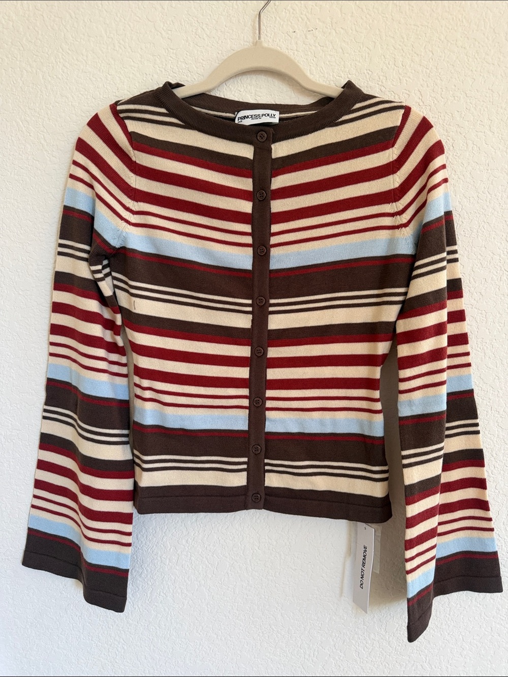 Princess Polly Multi-Striped Button-Up Cardigan - Brown Red Blue Cream